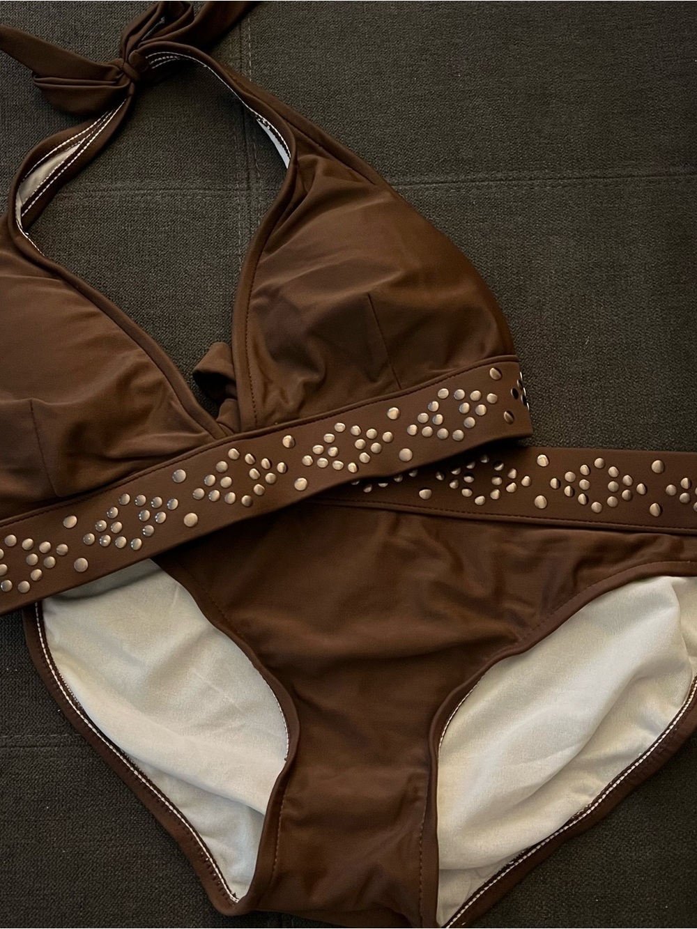 Y2K Xhilaration Studded Brown Bikini Set Size Large Top Medium Bottom